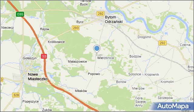 mapa Wierzbnica, Wierzbnica gmina Bytom Odrzański na mapie Targeo